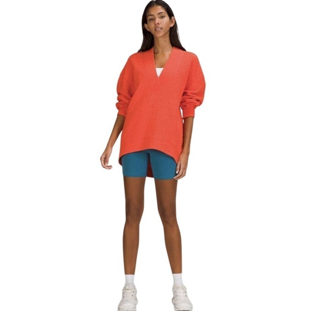 Lululemon Textured V-Neck Pullover Sweater‎ Orange Size 4 LW3EOXS High-Low Hem